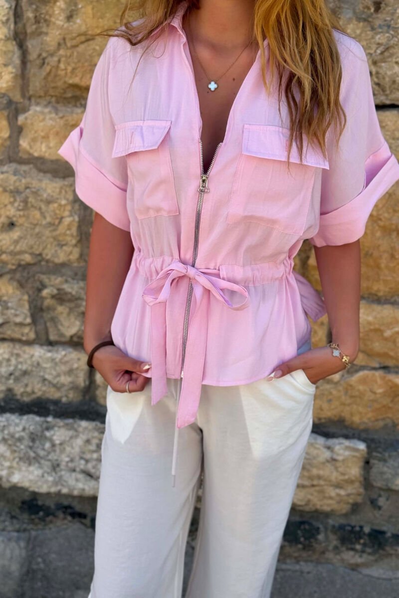 ONE COLOR ZIPPER WOMAN SHIRT PINK/ROZE - 2