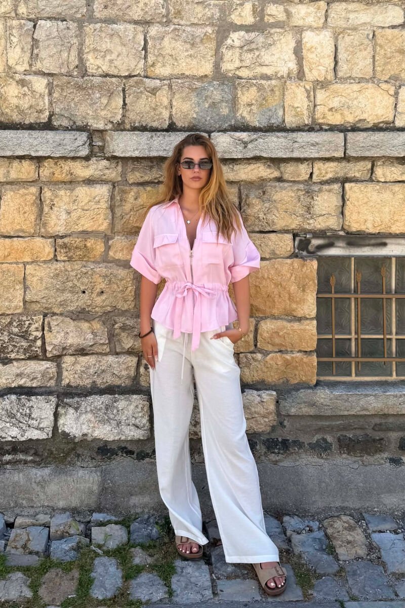 ONE COLOR ZIPPER WOMAN SHIRT PINK/ROZE - 3