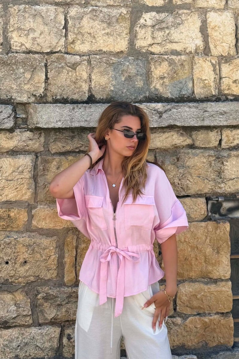 ONE COLOR ZIPPER WOMAN SHIRT PINK/ROZE - 4