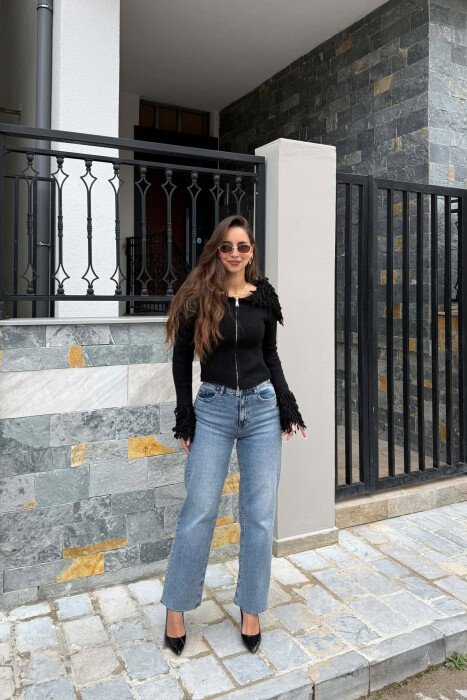 ONE COLOR ZIPPER WOMAN SWEATER BLACK/ E ZEZE - 4