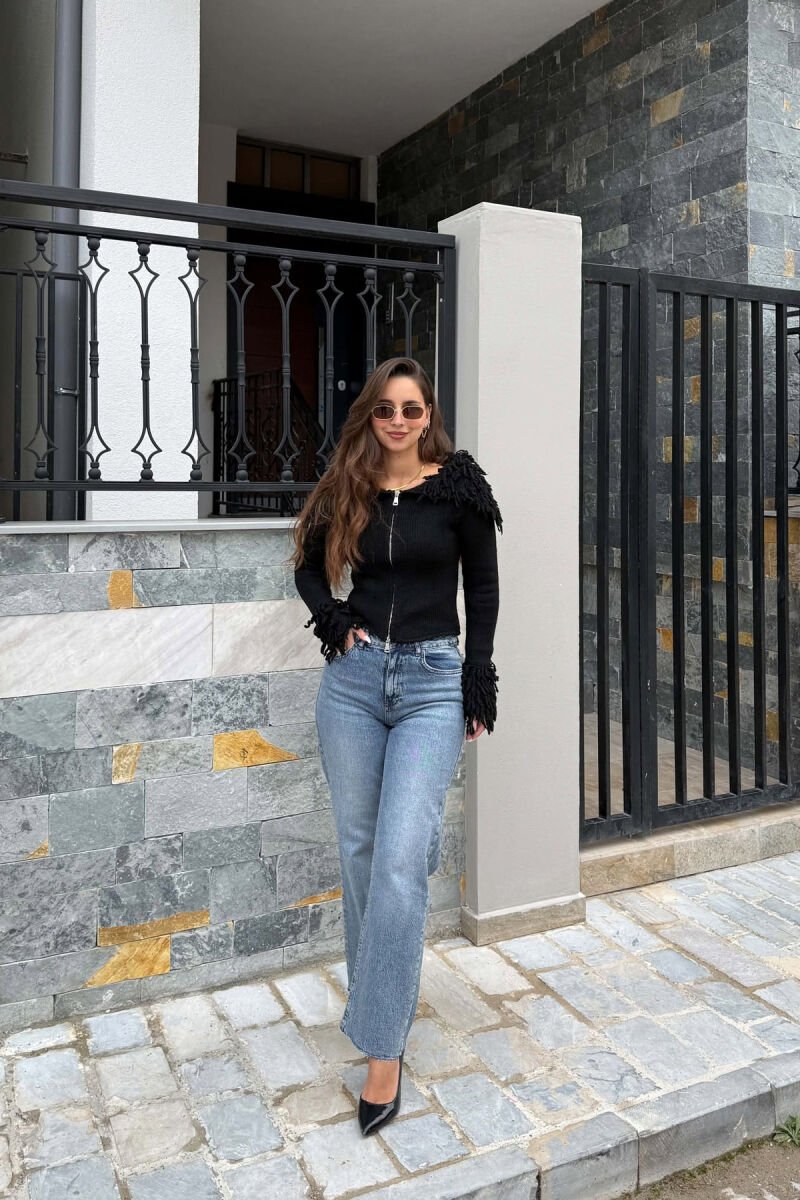 ONE COLOR ZIPPER WOMAN SWEATER BLACK/ E ZEZE - 5