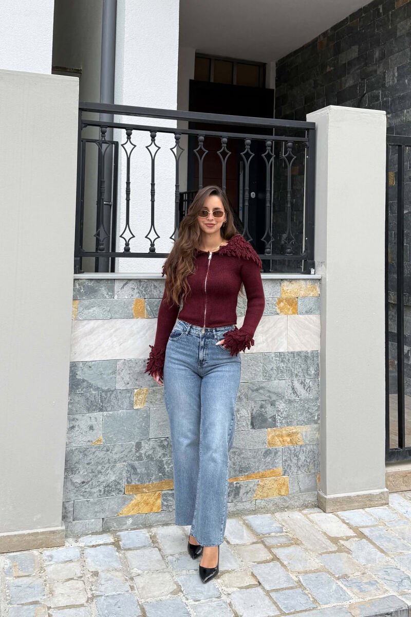 ONE COLOR ZIPPER WOMAN SWEATER BURGUNDY/VISHNJE - 3