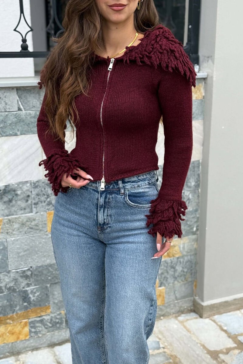 ONE COLOR ZIPPER WOMAN SWEATER BURGUNDY/VISHNJE - 5