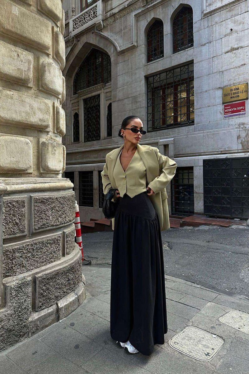 ONE COLOR ZIPPER WOMEN SKIRT BLACK/ E ZEZE - 2