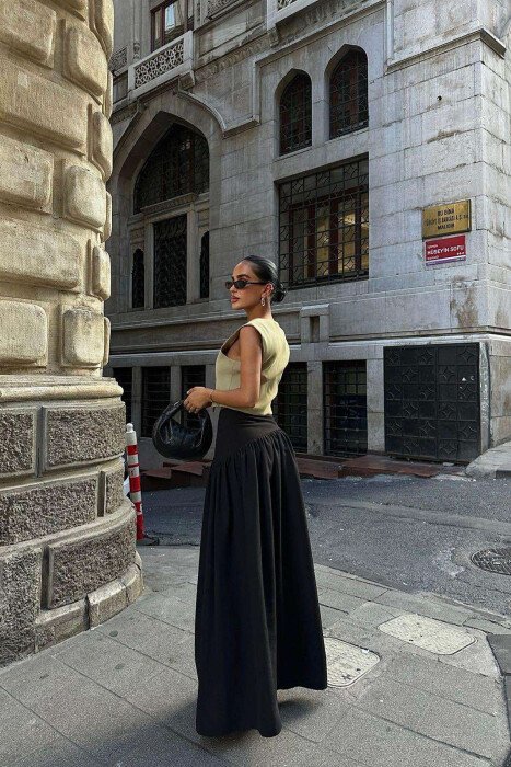 ONE COLOR ZIPPER WOMEN SKIRT BLACK/ E ZEZE - 3