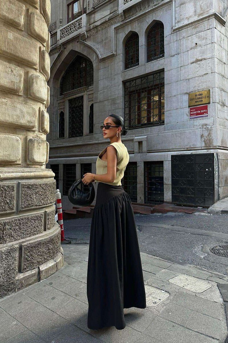 ONE COLOR ZIPPER WOMEN SKIRT BLACK/ E ZEZE - 3