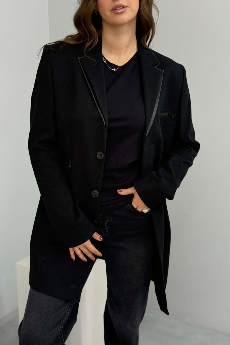 ONE COLOR ZIPPERS DETAIL WOMEN COAT BLACK/ E ZEZE - 6