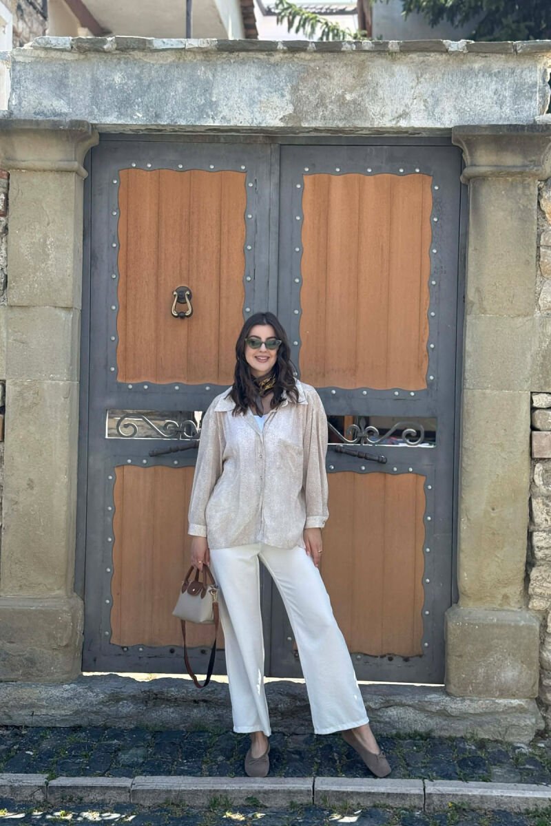 ONE FRONT POCKET GOLD BUTTONS WOMAN SHIRT BEIGE/BEZHE - 4