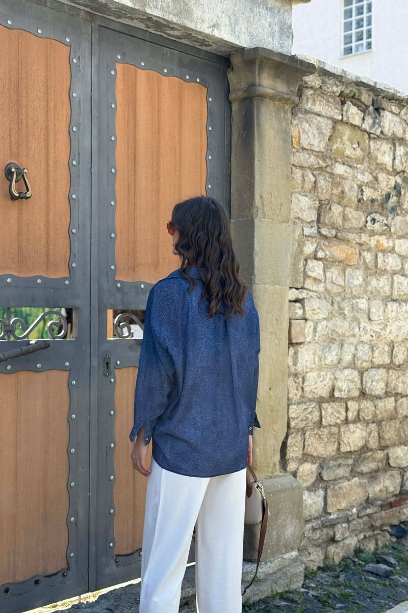 ONE FRONT POCKET GOLD BUTTONS WOMAN SHIRT BLUE/BLU - 3