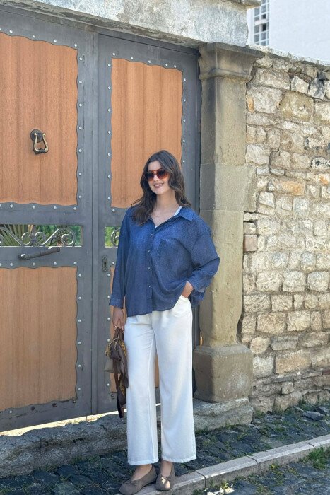 ONE FRONT POCKET GOLD BUTTONS WOMAN SHIRT BLUE/BLU - 5