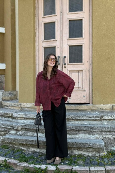 ONE FRONT POCKET GOLD BUTTONS WOMAN SHIRT BURGUNDY/VISHNJE - 5