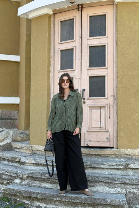 ONE FRONT POCKET GOLD BUTTONS WOMAN SHIRT GREEN/JESHILE - 4