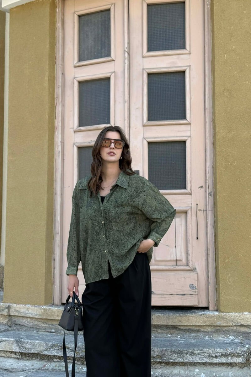 ONE FRONT POCKET GOLD BUTTONS WOMAN SHIRT GREEN/JESHILE - 5