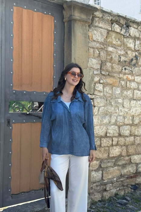 ONE FRONT POCKET GOLD BUTTONS WOMAN SHIRT LIGHTBLUE/BZ - 1