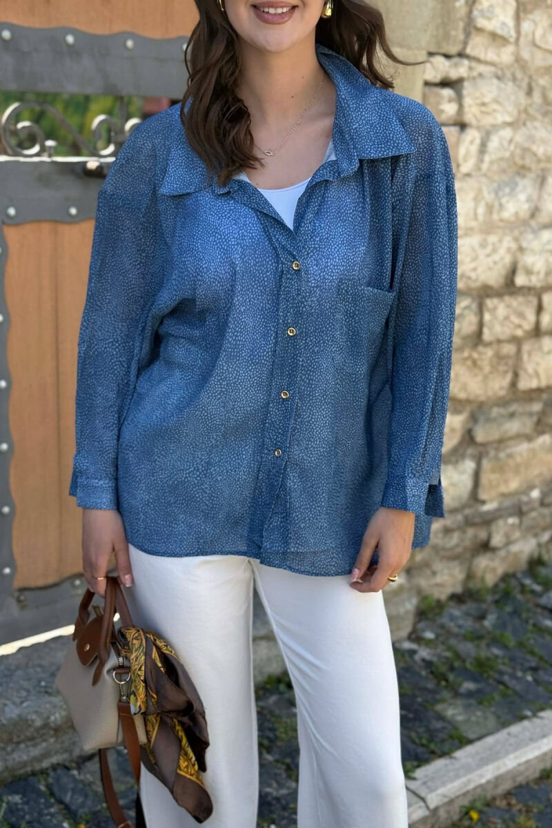 ONE FRONT POCKET GOLD BUTTONS WOMAN SHIRT LIGHTBLUE/BZ - 3