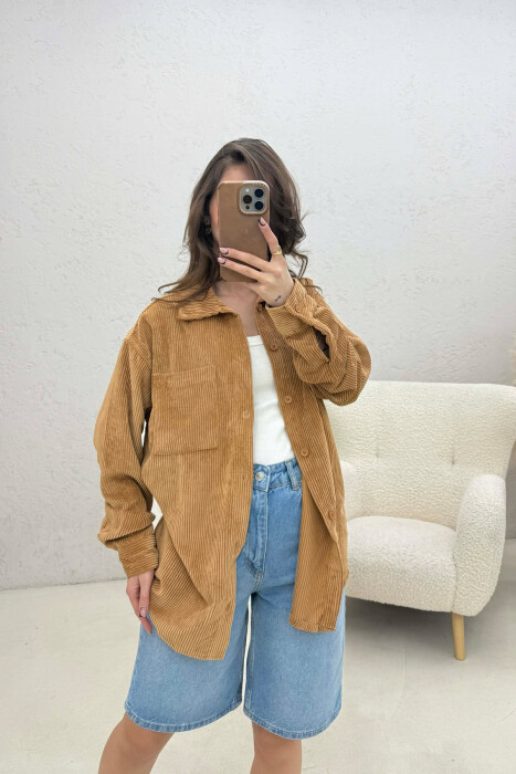 ONE FRONT POCKET WOMAN SHIRT BEIGE/BEZHE - KLAUDIO FASHION