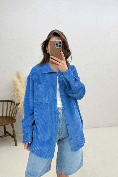 ONE FRONT POCKET WOMAN SHIRT BLUE/BLU - KLAUDIO FASHION