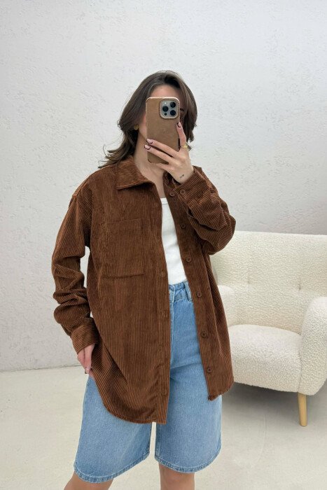 ONE FRONT POCKET WOMAN SHIRT DARK BROWN/KAE - KLAUDIO FASHION