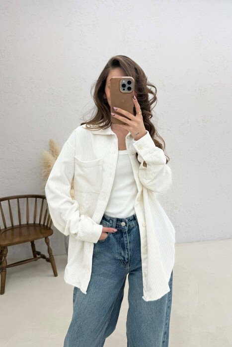 ONE FRONT POCKET WOMAN SHIRT WHITE-E BARDHE - KLAUDIO FASHION