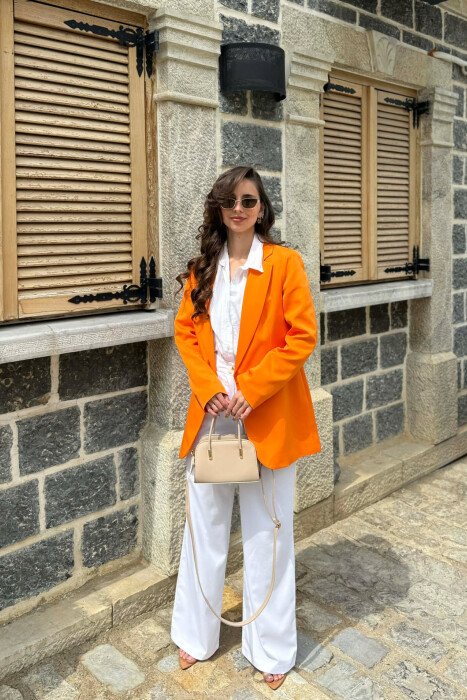 ONE GOLD BUTTON CLASSIC WOMAN JACKET ORANGE/PORTOKALLI - 3