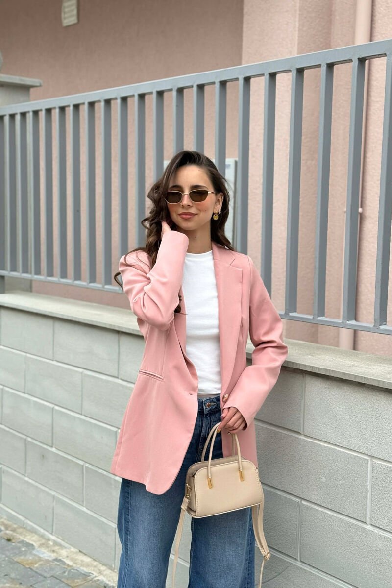 ONE GOLD BUTTON CLASSIC WOMAN JACKET POWDER/PUDER - 1