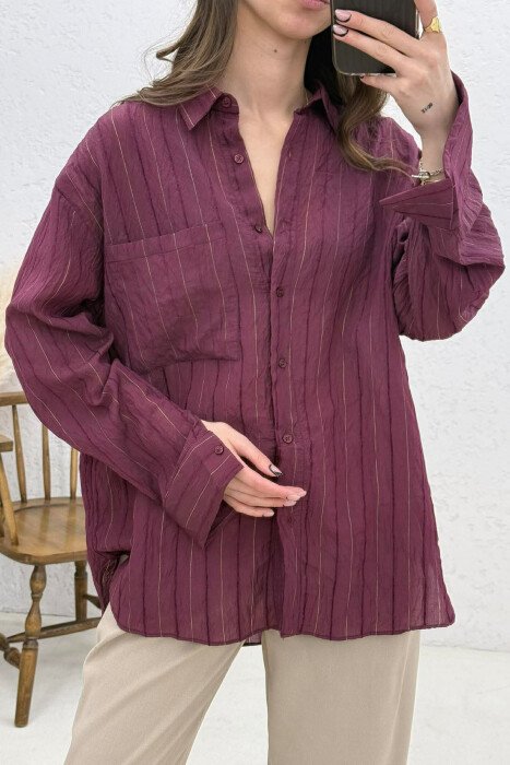 ONE POCKET WOMAN SHIRT BURGUNDY/VISHNJE - 2