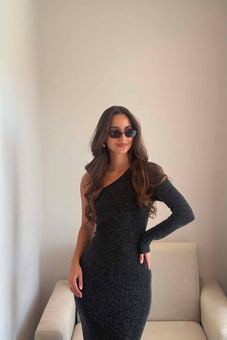 ONE SHOULDER OFF SHINY WOMAN DRESS BLACK/ E ZEZE - 3