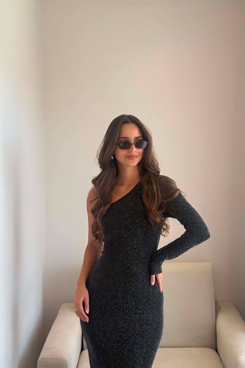 ONE SHOULDER OFF SHINY WOMAN DRESS BLACK/ E ZEZE - 3