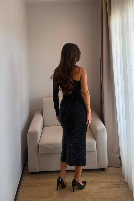 ONE SHOULDER OFF SHINY WOMAN DRESS BLACK/ E ZEZE - 5
