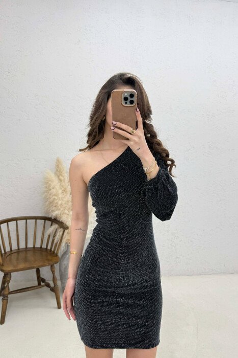 ONE SHOULDER OFF SHORT WOMAN DRESS BLACK/ E ZEZE - KLAUDIO FASHION