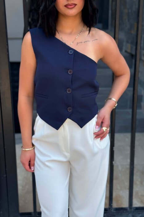 ONE SHOULDER OFF SIMPLE WOMAN VEST BLUE/BLU - 4