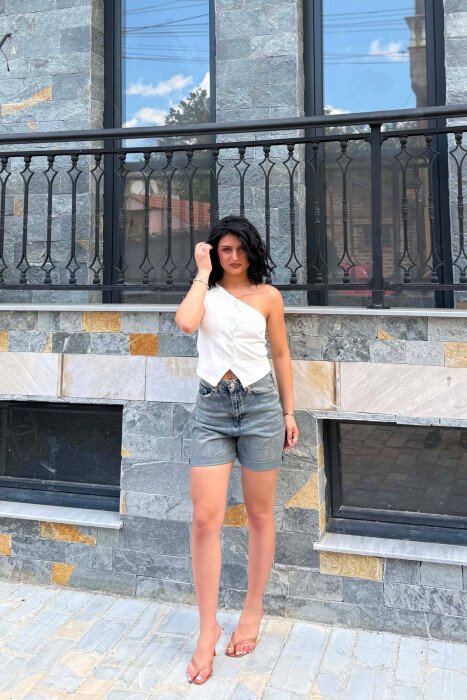 ONE SHOULDER OFF SIMPLE WOMAN VEST WHITE-E BARDHE - 