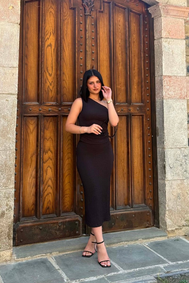 ONE SHOULDER OFF TANK TOP+TROUSERS WOMEN SET BLACK/ E ZEZE - 4