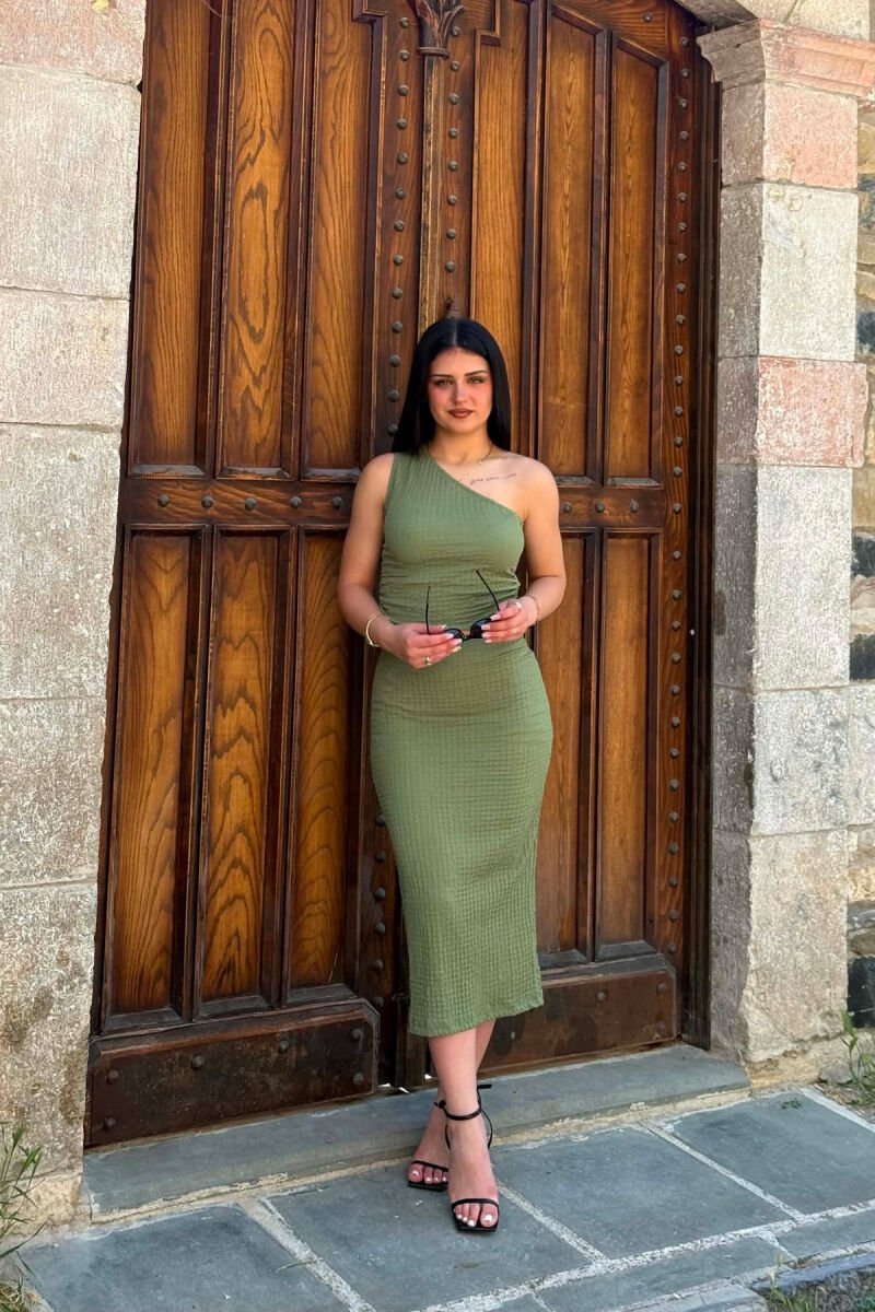 ONE SHOULDER OFF TANK TOP+TROUSERS WOMEN SET GREEN/JESHILE - 3