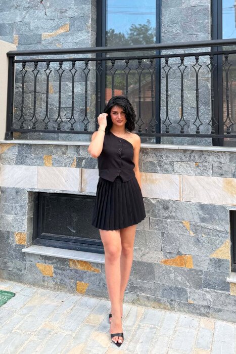 ONE SHOULDER OFF VEST+ SKORTS WOMAN SET BLACK/ E ZEZE - 1