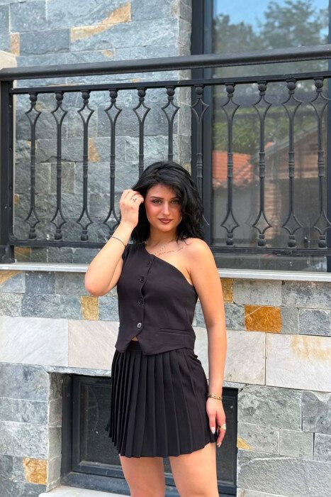 ONE SHOULDER OFF VEST+ SKORTS WOMAN SET BLACK/ E ZEZE - 2