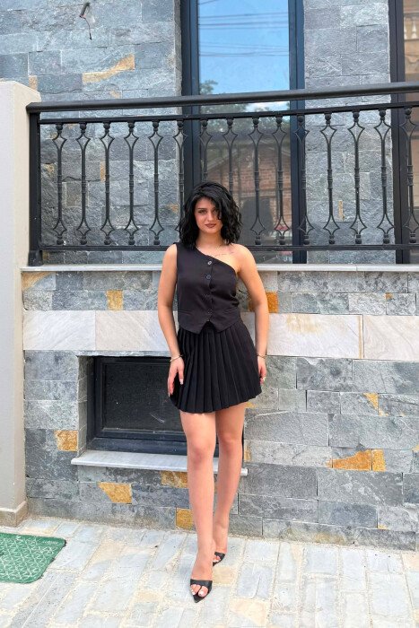 ONE SHOULDER OFF VEST+ SKORTS WOMAN SET BLACK/ E ZEZE - 5