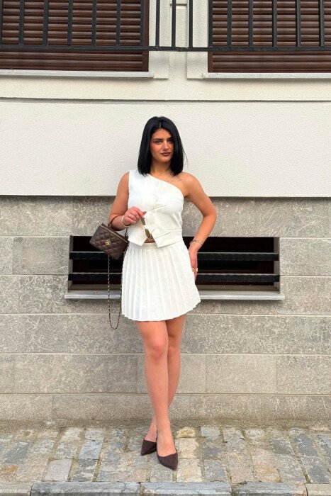 ONE SHOULDER OFF VEST+ SKORTS WOMAN SET WHITE-E BARDHE - 2