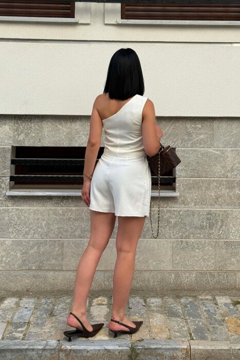 ONE SHOULDER OFF VEST+ SKORTS WOMAN SET WHITE-E BARDHE - 3