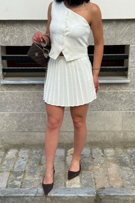 ONE SHOULDER OFF VEST+ SKORTS WOMAN SET WHITE-E BARDHE - 4