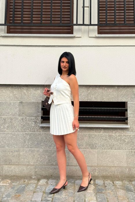 ONE SHOULDER OFF VEST+ SKORTS WOMAN SET WHITE-E BARDHE - 5