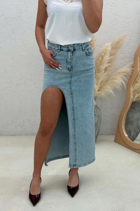 ONE SIDE OPEN DENIM WOMAN SKIRT LIGHTBLUE/BZ - 2