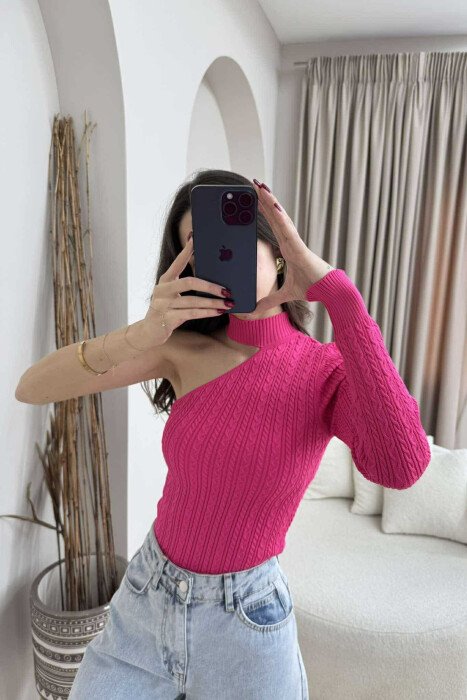 ONE SLEEVE SIMPLE WOMEN SWEATER FUCHSIA/CIKLAMI 