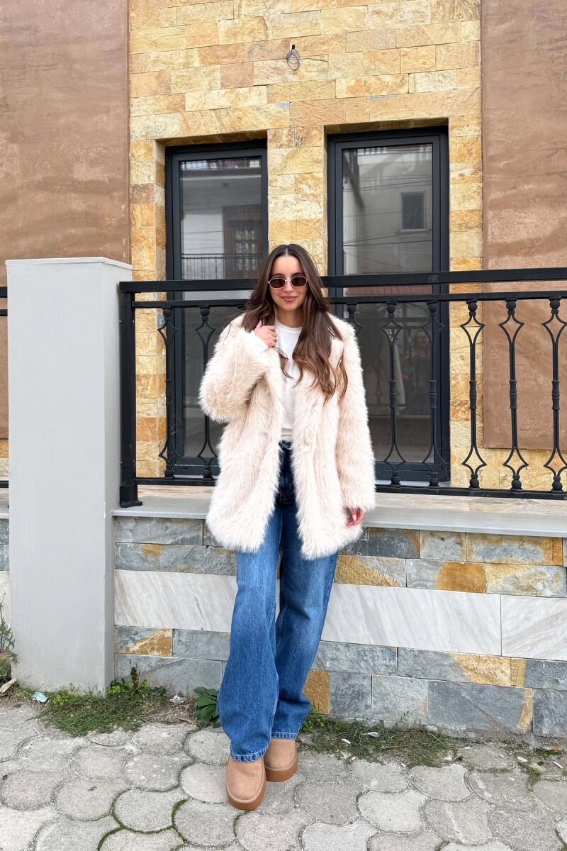 ONE COLOR FAUX FUR WOMAN COAT BEIGE/BEZHE - 1
