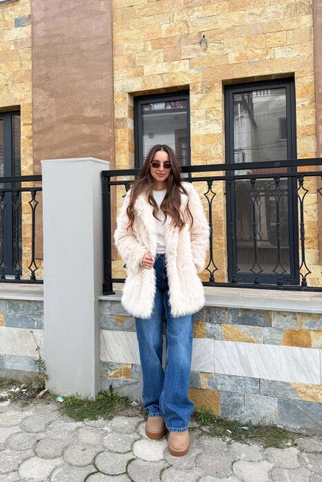 ONE COLOR FAUX FUR WOMAN COAT BEIGE/BEZHE - 3