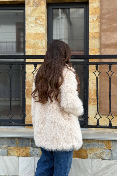 ONE COLOR FAUX FUR WOMAN COAT BEIGE/BEZHE - 5