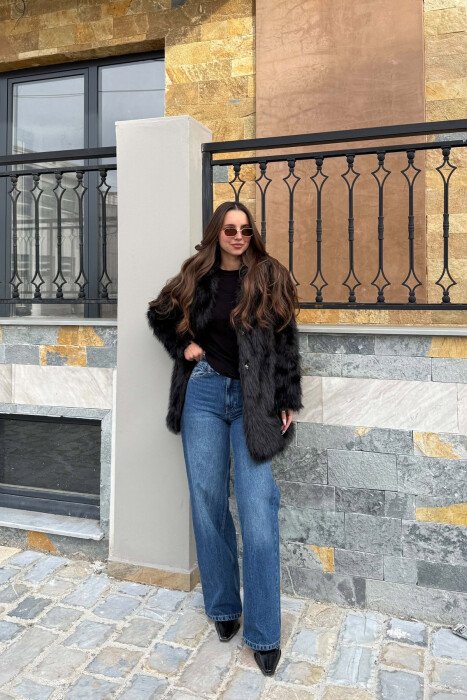 ONE COLOR FAUX FUR WOMAN COAT BLACK/ E ZEZE - 4