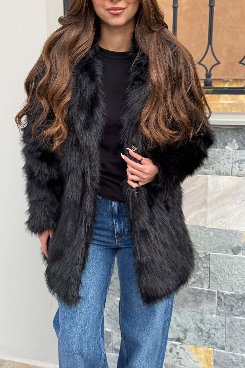 ONE COLOR FAUX FUR WOMAN COAT BLACK/ E ZEZE - 6