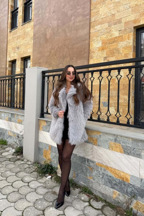 ONE COLOR FAUX FUR WOMAN COAT GREY/GRI - 2