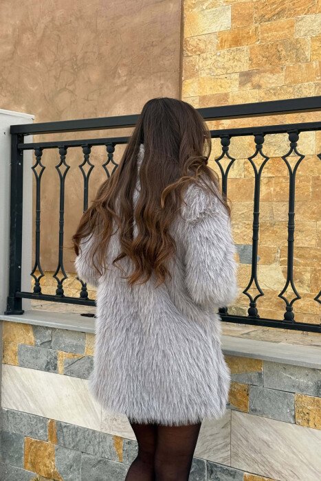 ONE COLOR FAUX FUR WOMAN COAT GREY/GRI - 3